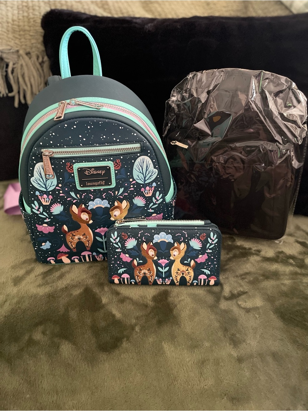Loungefly Disney Bambi Backpack & Wallet Set - Teal Floral